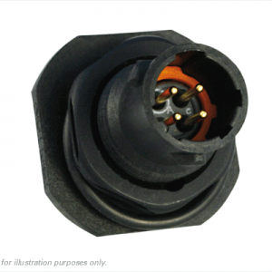 Eaton Souriau, UTS78D4P, Jam Nut Receptacle with Stand Off and Hold Down Clip – 3 x #20 Loaded Female PCB contacts, Shell Size 8.