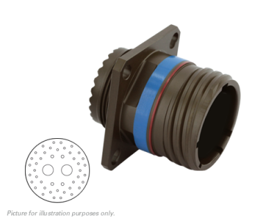 Eaton Souriau, D38999/20WJ46AA, Square Flange Receptacle, Shell Size 25, Aluminium Olive Drab Cadmium Plating, 40#20, 4#16, 2#8 Coax Less Pin Contacts.