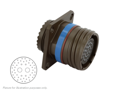 Eaton Souriau, D38999/20WJ46SA, Square Flange Receptacle, Shell Size 25, Aluminium Olive Drab Cadmium Plating, 40#20, 4#16, 2#8 Coax Socket Contacts.
