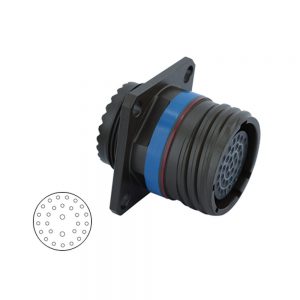 Eaton Souriau, 8D019Z28SN, Square Flange Receptacle, Shell Size 19 with Black Zinc Nickel (Z) Plating, 2#16, 26#20 Socket Contacts.