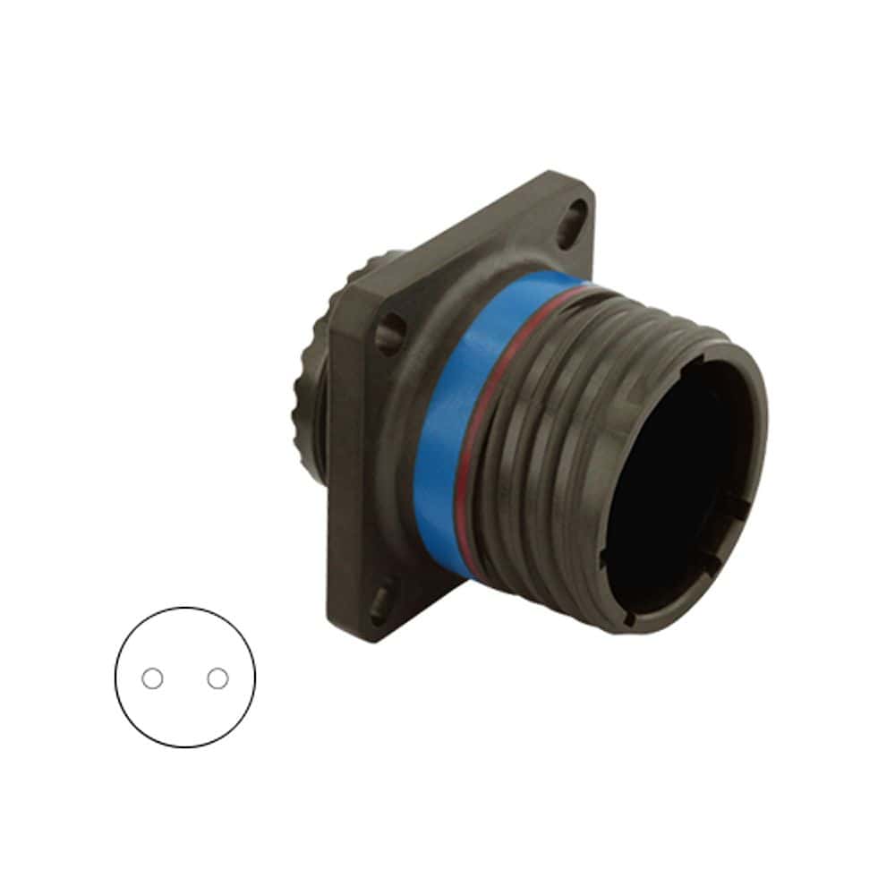 Eaton Souriau, 8D011J02AN, Square Flange Receptacle, Shell Size 11 with Cadmium Olive Drab (J) Plating, 2#16 Less Pin Contacts, N Orientation.