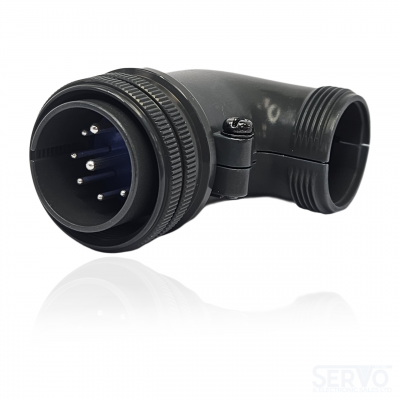 Fujikura, D/MS3108B20-16P, Right Angle Plug, Split Backshell, 2 size 12 and 7 size 16 Pin Contacts, Shell Size 20, Black Trivalent Chromate. For use in Aerospace, Industrial and Welding.